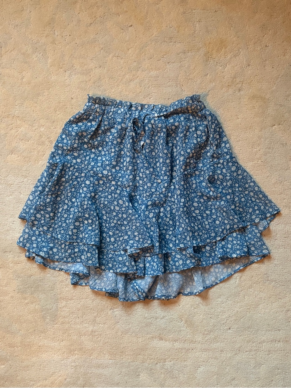 Amazon Blue Floral High-Low Tiered Ruffle Skirt